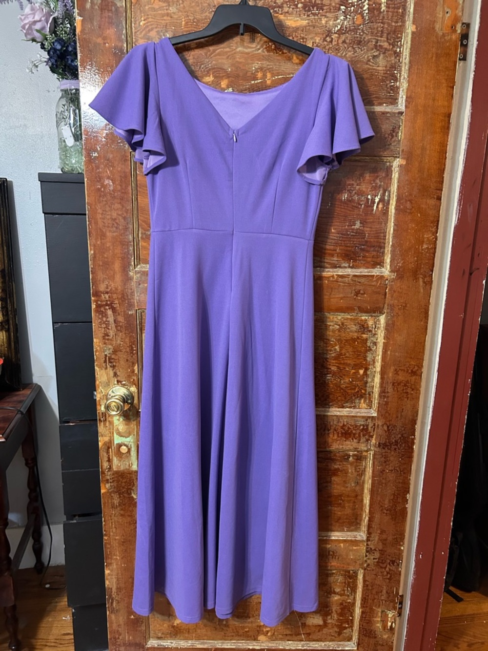 Elegant Purple Flutter-Sleeve Maxi Dress